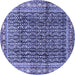 Round Machine Washable Persian Blue Traditional Rug, wshtr428blu