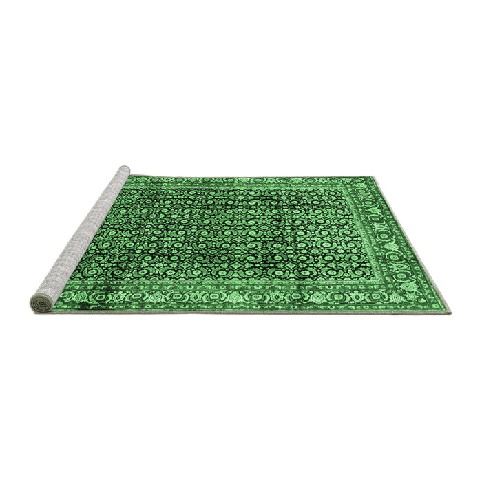 Sideview of Machine Washable Persian Emerald Green Traditional Area Rugs, wshtr428emgrn