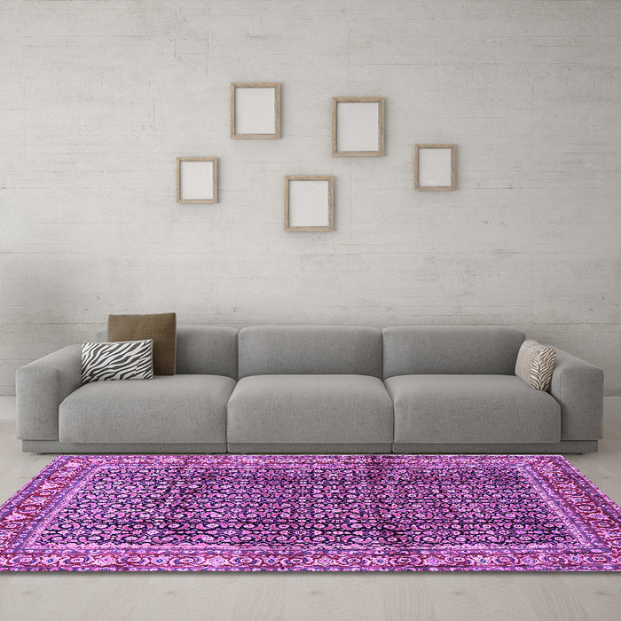 Machine Washable Persian Purple Traditional Area Rugs in a Living Room, wshtr428pur