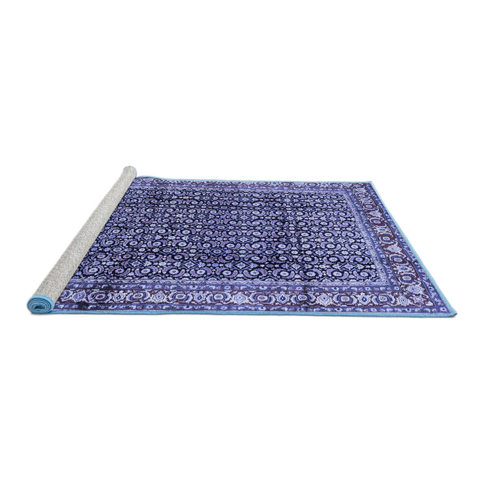 Sideview of Machine Washable Persian Blue Traditional Rug, wshtr428blu