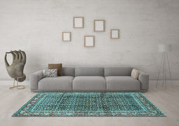 Machine Washable Persian Light Blue Traditional Rug in a Living Room, wshtr428lblu