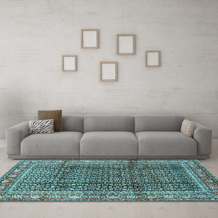 Machine Washable Persian Light Blue Traditional Rug in a Living Room, wshtr428lblu