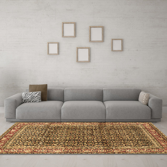 Machine Washable Persian Brown Traditional Rug in a Living Room,, wshtr428brn