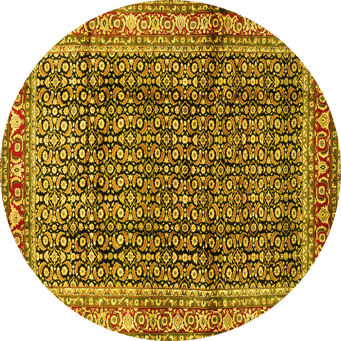 Round Machine Washable Persian Yellow Traditional Rug, wshtr428yw