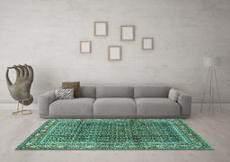Machine Washable Persian Turquoise Traditional Area Rugs in a Living Room,, wshtr428turq