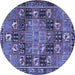 Round Machine Washable Persian Blue Traditional Rug, wshtr4290blu