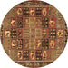 Round Machine Washable Persian Brown Traditional Rug, wshtr4290brn