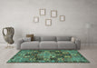 Machine Washable Persian Turquoise Traditional Area Rugs in a Living Room,, wshtr4290turq