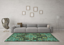 Machine Washable Persian Turquoise Traditional Area Rugs in a Living Room,, wshtr4290turq