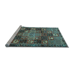 Sideview of Machine Washable Persian Light Blue Traditional Rug, wshtr4290lblu