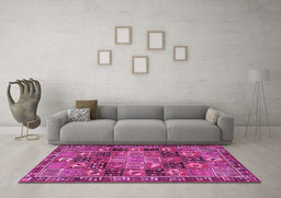 Machine Washable Persian Pink Traditional Rug in a Living Room, wshtr4290pnk