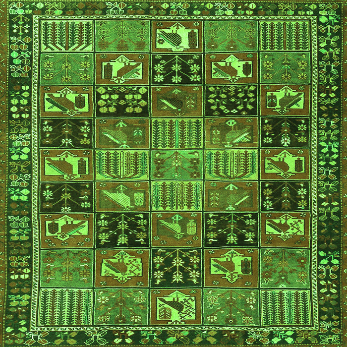 Round Machine Washable Persian Green Traditional Area Rugs, wshtr4290grn