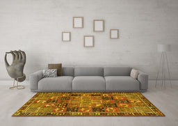 Machine Washable Persian Yellow Traditional Rug in a Living Room, wshtr4290yw