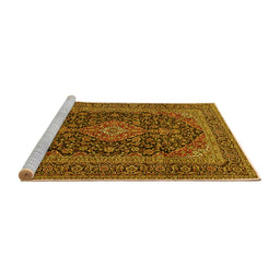 Sideview of Machine Washable Medallion Yellow Traditional Rug, wshtr4291yw