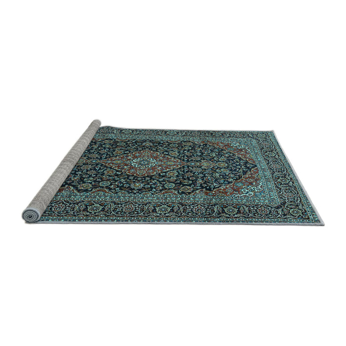 Sideview of Machine Washable Medallion Light Blue Traditional Rug, wshtr4291lblu