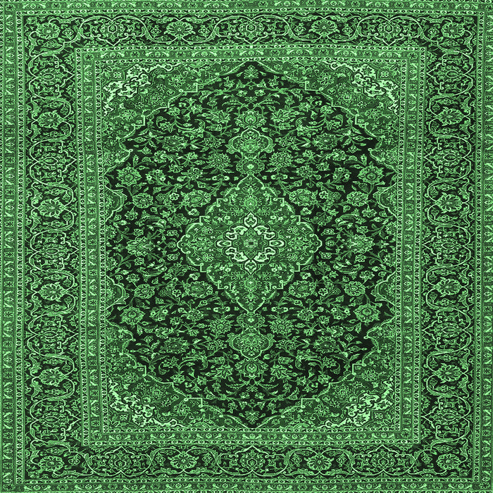 Square Medallion Emerald Green Traditional Rug, tr4291emgrn