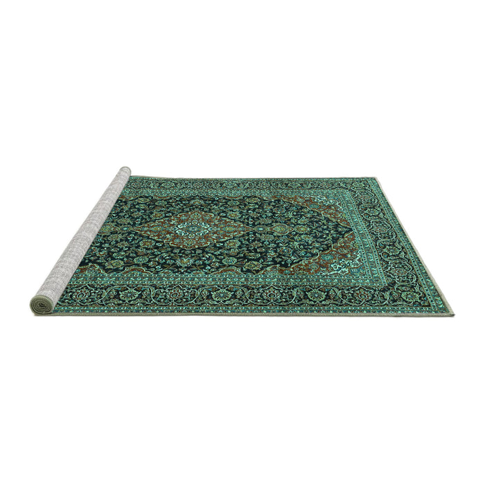Sideview of Machine Washable Medallion Turquoise Traditional Area Rugs, wshtr4291turq