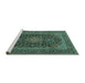 Sideview of Machine Washable Medallion Turquoise Traditional Area Rugs, wshtr4291turq