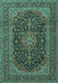 Machine Washable Medallion Turquoise Traditional Area Rugs, wshtr4291turq