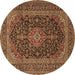 Round Medallion Brown Traditional Rug, tr4291brn