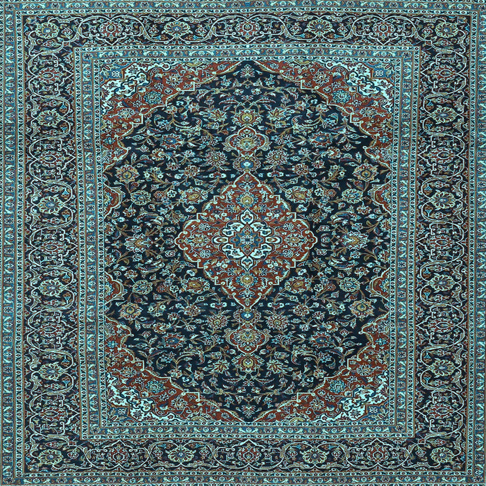 Square Machine Washable Medallion Light Blue Traditional Rug, wshtr4291lblu