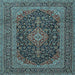 Square Machine Washable Medallion Light Blue Traditional Rug, wshtr4291lblu