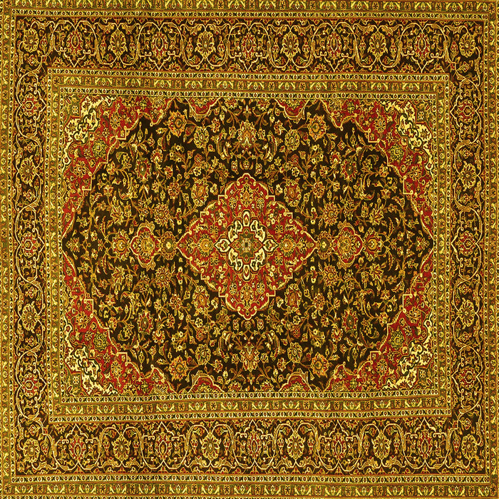 Square Machine Washable Medallion Yellow Traditional Rug, wshtr4291yw