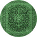 Round Machine Washable Medallion Emerald Green Traditional Area Rugs, wshtr4291emgrn