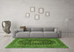 Machine Washable Medallion Green Traditional Area Rugs in a Living Room,, wshtr4291grn