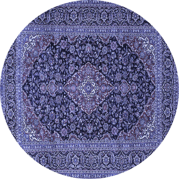 Round Machine Washable Medallion Blue Traditional Rug, wshtr4291blu