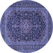 Round Machine Washable Medallion Blue Traditional Rug, wshtr4291blu