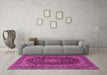 Machine Washable Medallion Pink Traditional Rug in a Living Room, wshtr4291pnk