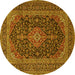 Round Machine Washable Medallion Yellow Traditional Rug, wshtr4291yw