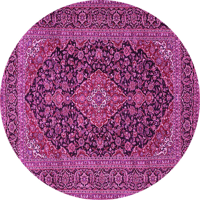Round Machine Washable Medallion Pink Traditional Rug, wshtr4291pnk