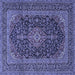 Square Machine Washable Medallion Blue Traditional Rug, wshtr4291blu