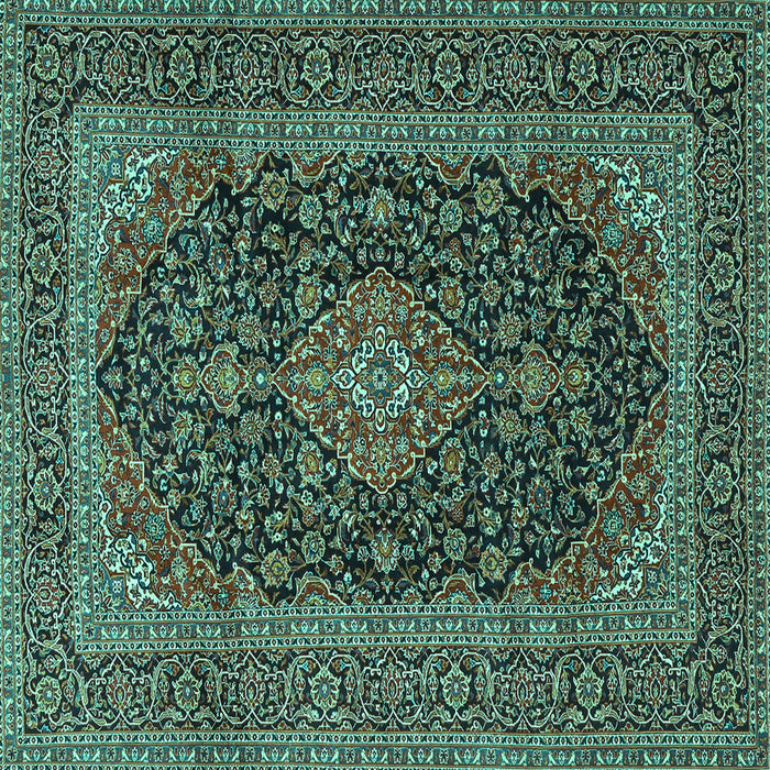 Square Machine Washable Medallion Turquoise Traditional Area Rugs, wshtr4291turq