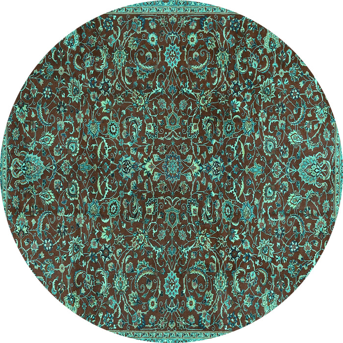 Round Persian Turquoise Traditional Rug, tr4292turq