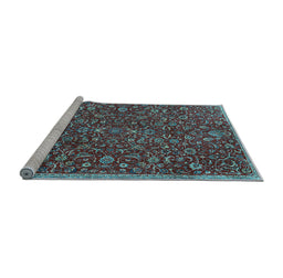 Sideview of Machine Washable Persian Light Blue Traditional Rug, wshtr4292lblu