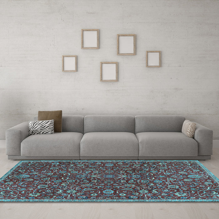 Machine Washable Persian Light Blue Traditional Rug in a Living Room, wshtr4292lblu