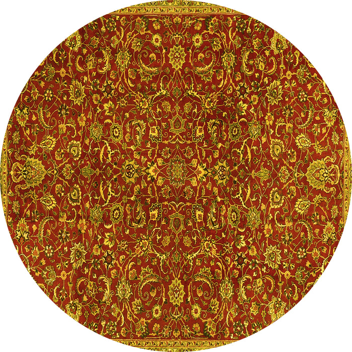 Round Machine Washable Persian Yellow Traditional Rug, wshtr4292yw
