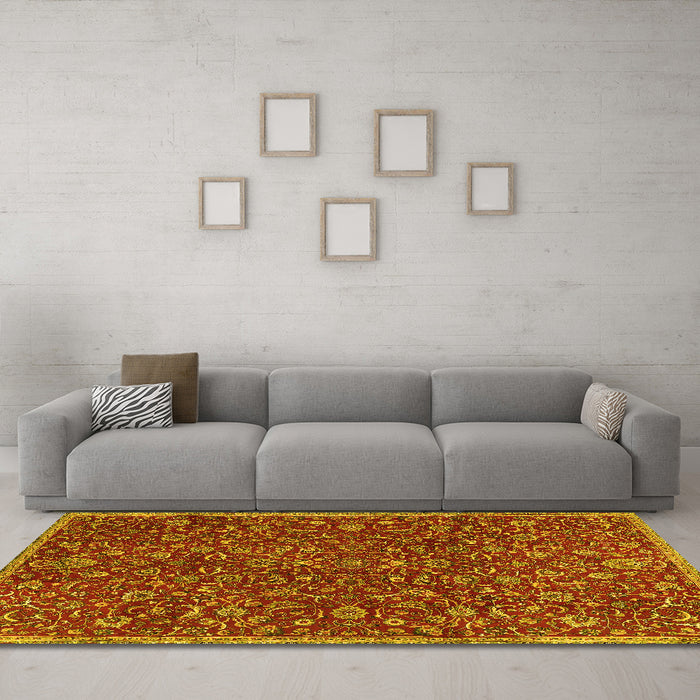 Machine Washable Persian Yellow Traditional Rug in a Living Room, wshtr4292yw