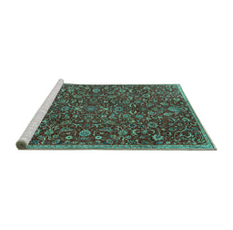 Sideview of Machine Washable Persian Turquoise Traditional Area Rugs, wshtr4292turq