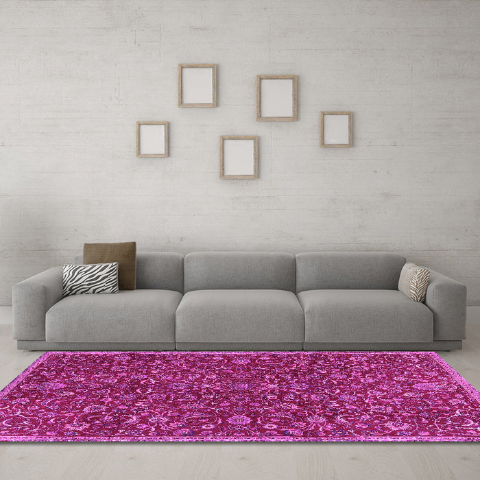Machine Washable Persian Pink Traditional Rug in a Living Room, wshtr4292pnk
