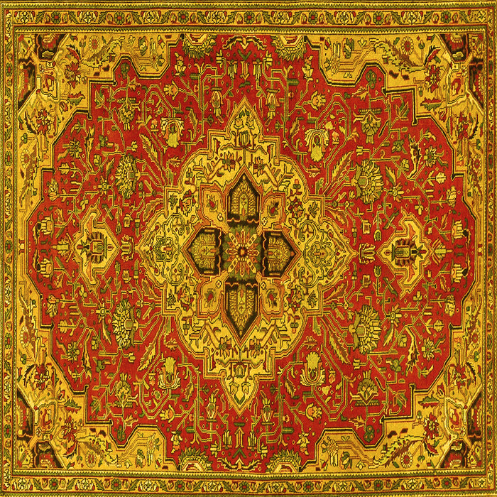 Square Machine Washable Persian Yellow Traditional Rug, wshtr4293yw