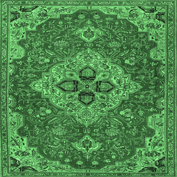 Square Machine Washable Persian Emerald Green Traditional Area Rugs, wshtr4293emgrn