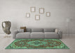 Machine Washable Persian Turquoise Traditional Area Rugs in a Living Room,, wshtr4293turq