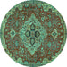 Round Machine Washable Persian Turquoise Traditional Area Rugs, wshtr4293turq