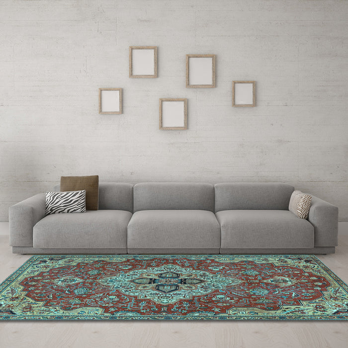 Machine Washable Persian Light Blue Traditional Rug in a Living Room, wshtr4293lblu