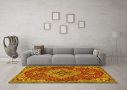 Machine Washable Persian Yellow Traditional Rug in a Living Room, wshtr4293yw