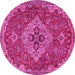 Round Machine Washable Persian Pink Traditional Rug, wshtr4293pnk